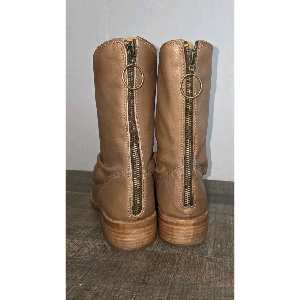 Beek Ostrich Mid Calf Boots Womens 6 Saddle Tan Leather Slouch Block Heel - Picture 6 of 12